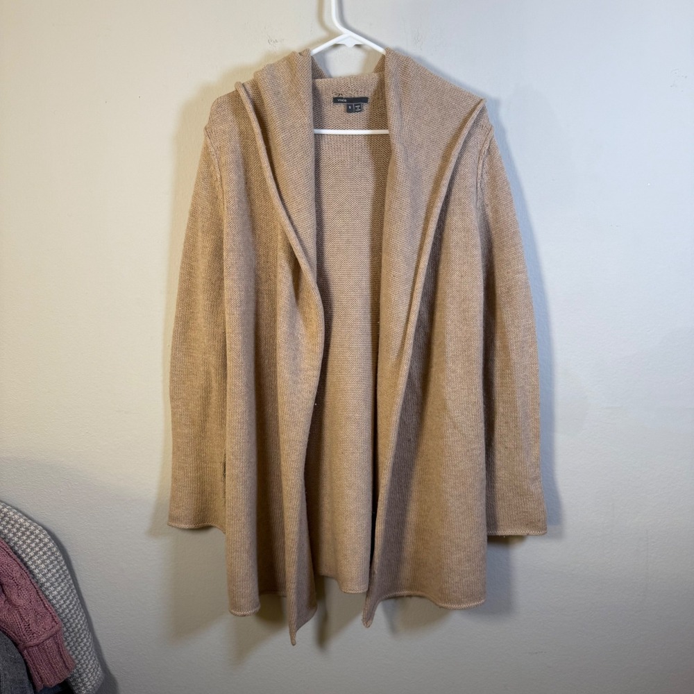 Vince Tan Yak‎ Wool Blend Hooded Open Front Cardigan Sweater Womens Small